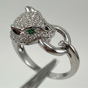 Stunning Statement Leopard Micro Paved White Diamond CZ Silver Plated Ring